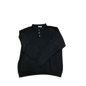 Field‎ Gear FG Cashmere Long Sleeve Polo Sweater Mens XL Black Button Neck